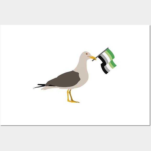 Seagull Holding Aromantic Pride Flag Wall Art by JustGottaDraw